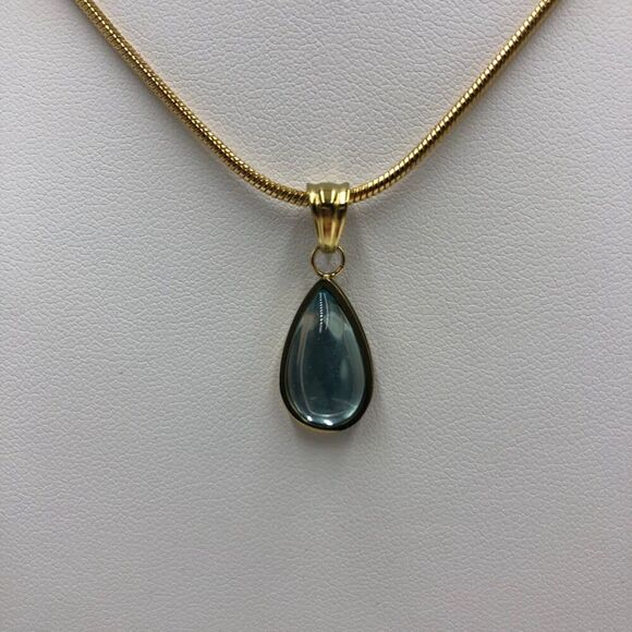 18K Gold Plated Women's Faux Blue Gem Teardrop Necklace Waterproof Elegant - Picture 4 of 12